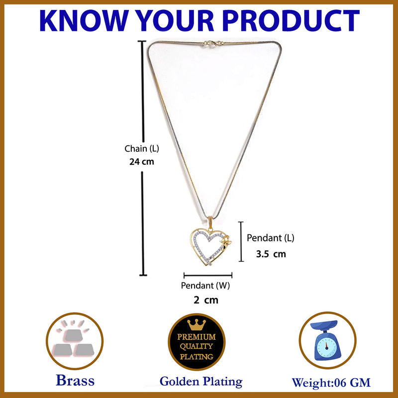 Gold-plated Double Heart White Cubic Zirconia Studded Pendant