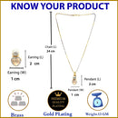 Heart Shaped American Diamond Gold Plated Pendant with Earring