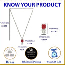 Rhodium-Plated Red American Diamond Studded Square & Leaf Shaped Pendant with Earrings Jewellery Set