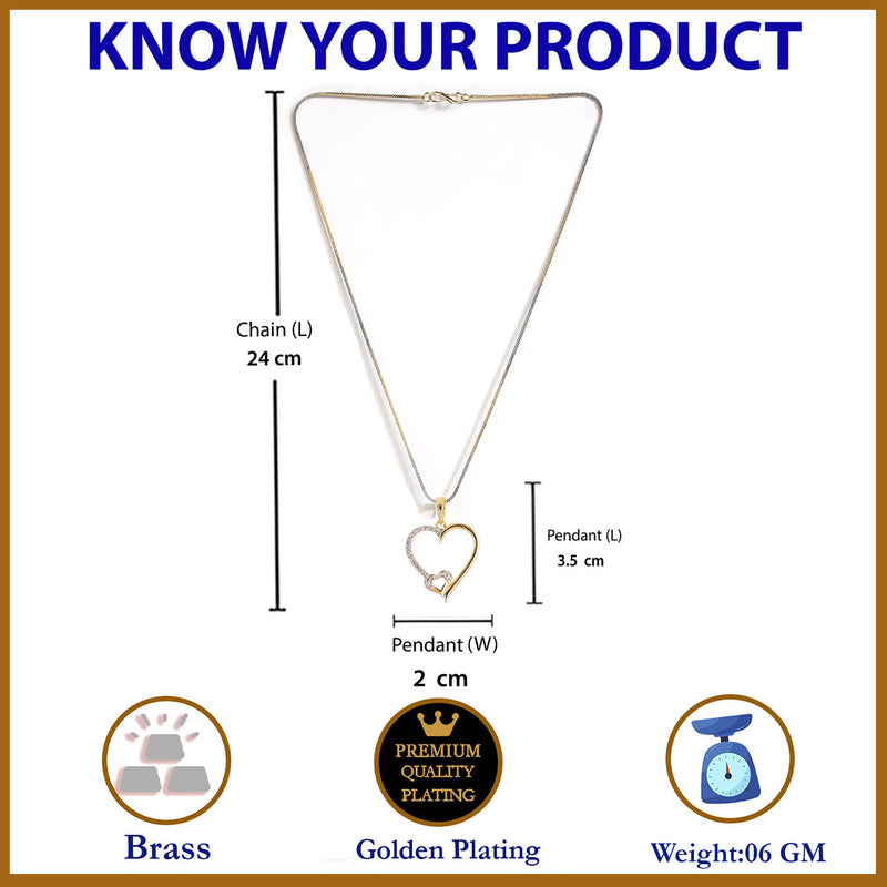 Gold-plated Heart White Cubic Zirconia Studded Pendant
