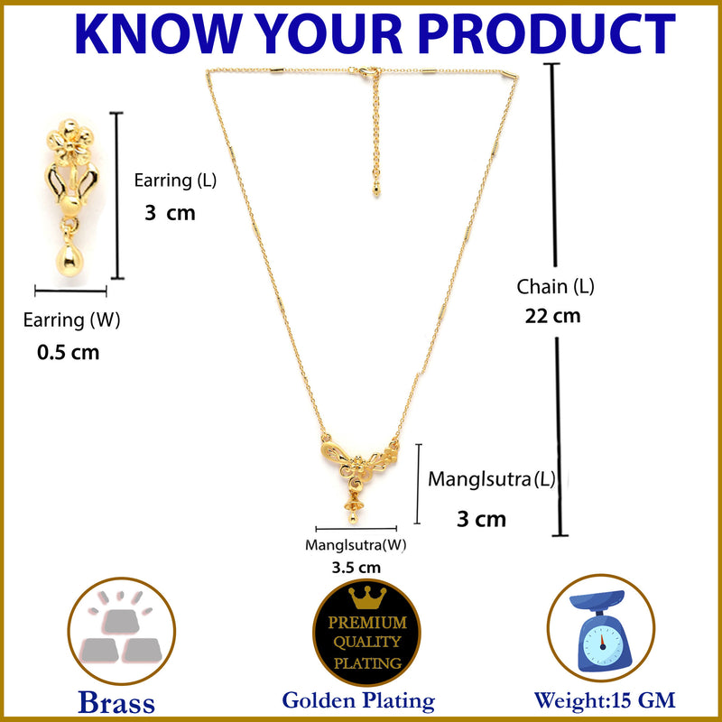 Gold-Plated Floral Design Mangalsutra with Earrings