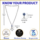 Rhodium-Plated Silver Toned Navy Blue Cubic Zirconia studded Floral Shaped Cute Pendant with Earrings