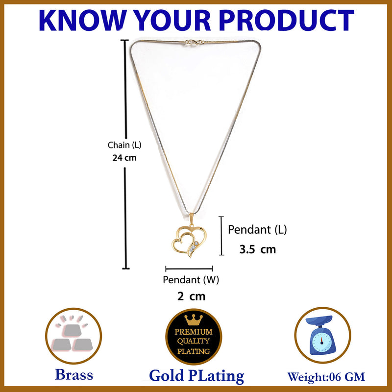 Gold-plated Double Heart White Cubic Zirconia Studded Pendant