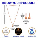 Rose Gold-Plated White Cubic Zirconia studded Round Shaped Pendant with Earrings