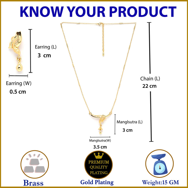 Gold-Plated Leafy Design Mangalsutra with Earrings