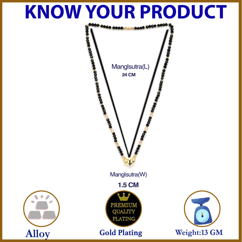 Gold-Plated Black & White Artificial Stones Studded & Beads Beaded Locket Mangalsutra