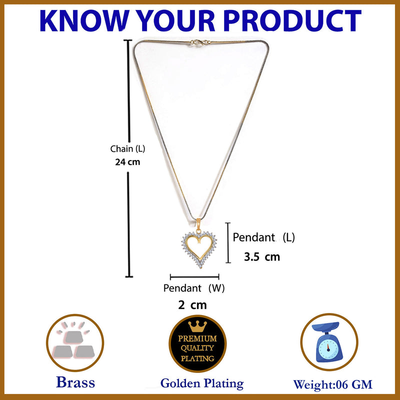 Gold-plated Heart White Cubic Zirconia Studded Pendant