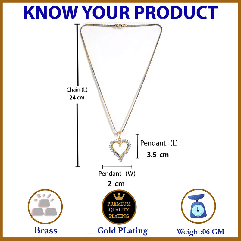 Gold-plated Heart White Cubic Zirconia Studded Pendant