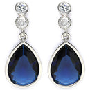Rhodium Plated Silver Tone with Blue American Diamond Small Drop Earrings