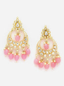 Gold Plated Kundan & Pearls Studded Crescent Shaped Chandbali Earrings