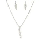 Rhodium Plated Silver Toned White Cubic Zirconia Studded Bar Shaped Pendant Set