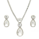 Rhodium Plated Teardrop Shaped Crystal White American Diamond Studded Necklace Set