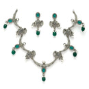 Oxidized Plated Green & Blue with Pearl & Stone Studded Jewellery Set