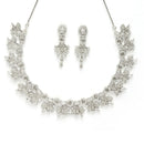 Rhodium Plated Silver Toned with Delicate Floral & White American Diamond Stone Studded Jewellery Set