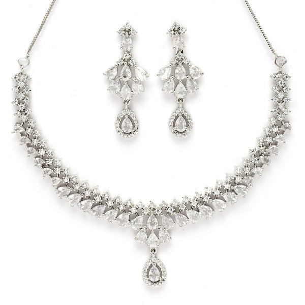 Rhodium Plated Teardrop Symphony Design with White American Diamond Stone Studded Jewellery set