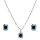 Rhodium Plated with Blue American Diamond Studded Rectangular Shaped Pendant Set