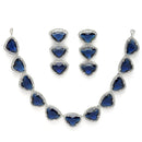 Rhodium Plated Silver Toned Blue Trillion Cut American Diamond Studded  Necklace With Matching Drop Earrings