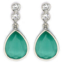 Rhodium Plated Silver Tone with Ocean Blue American Diamond Small Drop Earrings