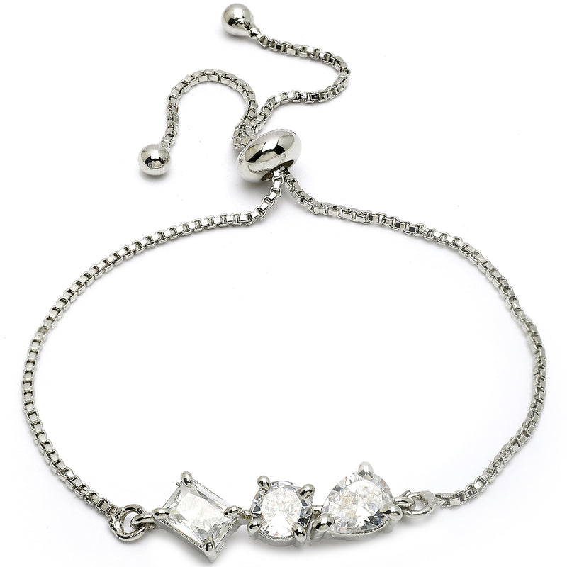 Rhodium Plated Silver Toned White American Diamond Studded Wraparound Bracelet