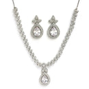 Rhodium Plated Silver Toned White American Diamond Studded Jewellery Set