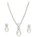 Rhodium Plated Teardrop Shaped Crystal White American Diamond Studded Necklace Set