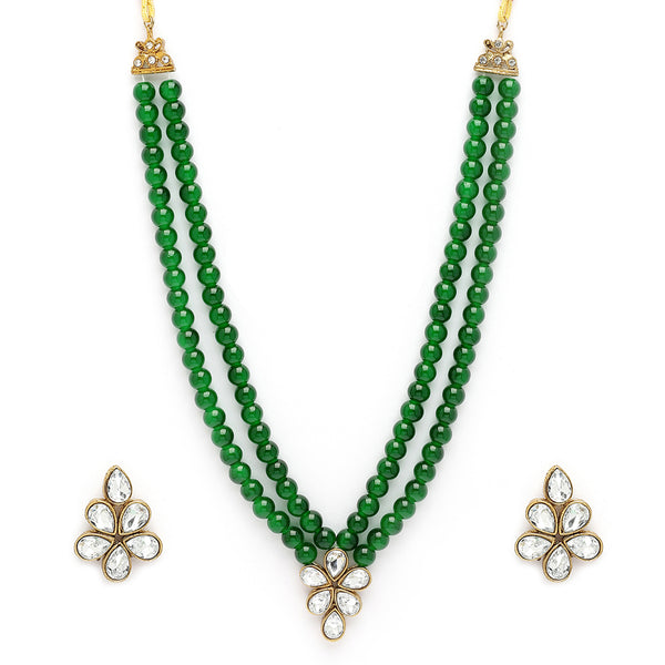 Green Pearl & Kundan Studded Jewellery Set