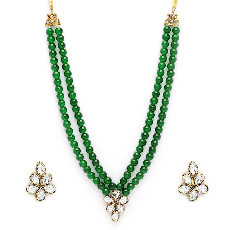 Green Pearl & Kundan Studded Jewellery Set