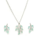 Rhodium Plated with Leaf Shaped Design & Sea Green American Diamonds Studded Pendant Set