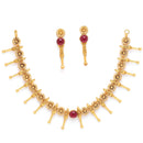 Gold Plated with Antique Gold Design Red Stone Studded Jewellery Set