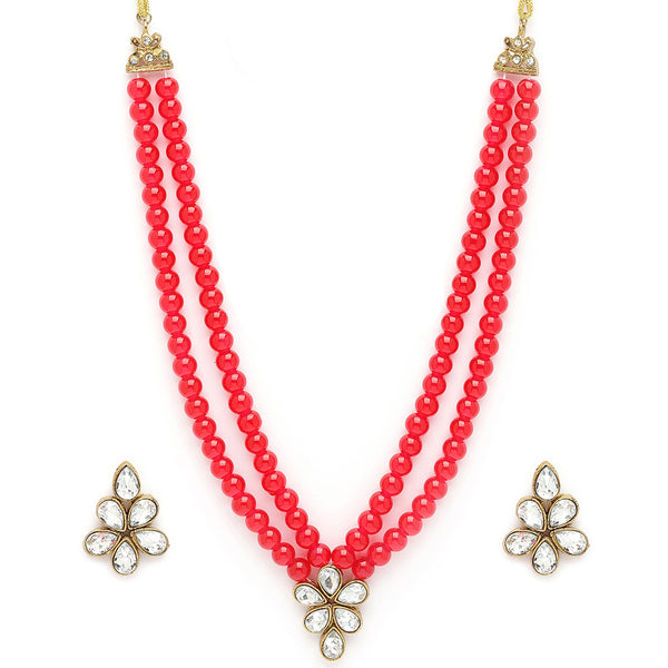 Red Pearl & Kundan Studded Jewellery Set