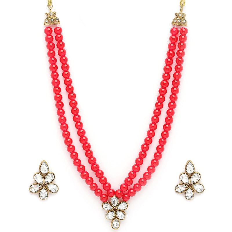 Red Pearl & Kundan Studded Jewellery Set