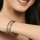 Oxidised Silver-Plated Black Toned White American Diamond studded Temple Coin Bangles Jewellery Set (Set Of 2)