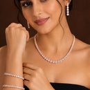 ZENEME Rhodium Plated AD Pastel Square-Cut Tennis Line Necklace Set with Earrings & Bangles for Women & Girls