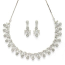 Rhodium Plated Silver Toned Cascade Design & White American Diamond Stone Studded Jewellery Set