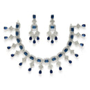 Rhodium Plated Silver Toned with Blue American Diamond Studded Jewellery Set