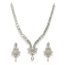 Rhodium Plated Silver Toned White American Diamond Studded Jewellery Set