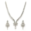 Rhodium Plated Silver Toned Nature Inspired White AD Studded Necklace Set With Matching Earrings