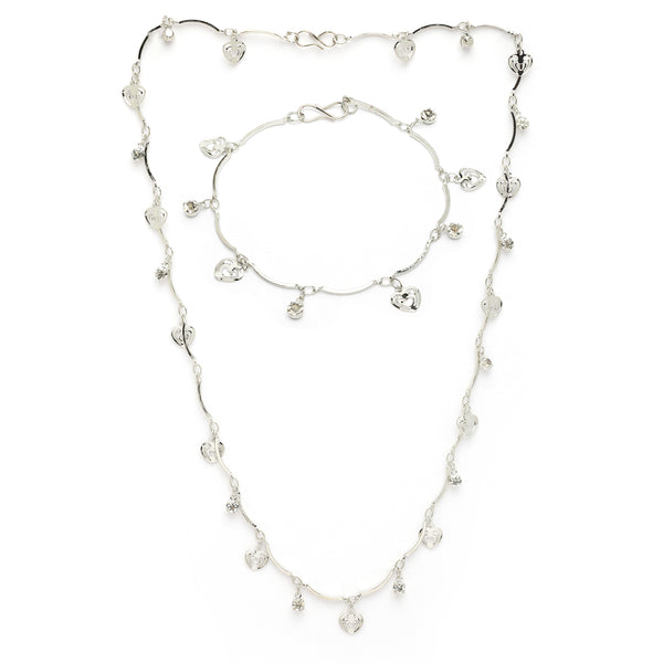 Rhodium Plated with Heart Shaped & White Cubic Zirconia Studded Jewellery Set
