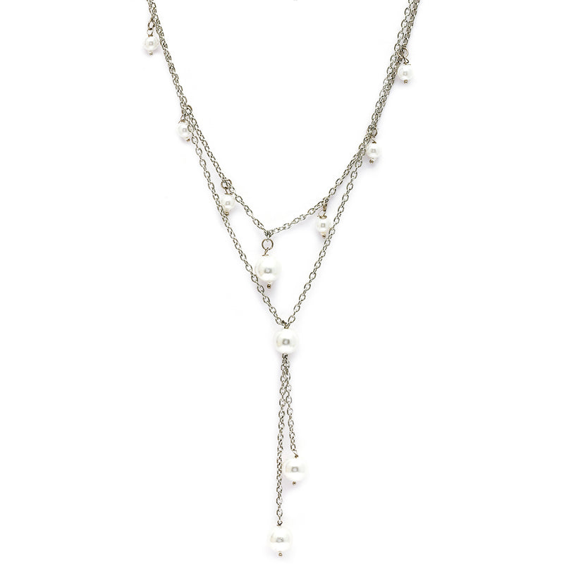 Oxidized Pearl 2 Layered Necklace Set