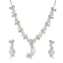Rhodium Plated & Floral Vine Cascade with White American Diamond  Stone Studded Jewellery set