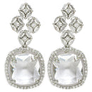 Rhodium Plated Silver Toned with White American Diamond Small Drop Earrings