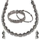 Oxidized Leaf White Cubic Zirconia Studded Combo - Necklace, Earrings, Bangles