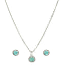 Rhodium Plated with Round Sea Green American Diamond Studded Pendant Set