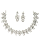 Rhodium Plated Silver Toned White American Diamond Stone Studded Jewellery Set