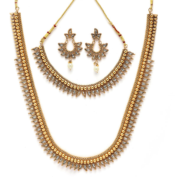 Gold Plated Traditional Maharani Haar Necklace with Earrings