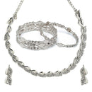 Rhodium Plated Silver Toned Leaf White Cubic Zirconia Studded Combo - Necklace, Earrings, Bangles