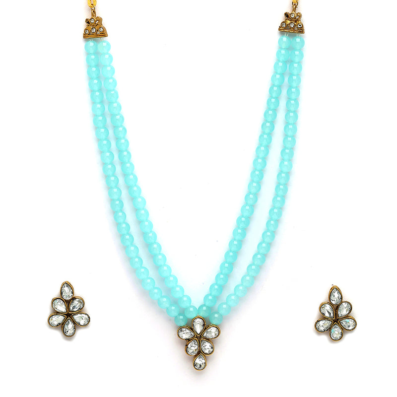 Sky Blue Pearl & Kundan Studded Jewellery Set