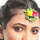 Gold Plated Floral Pink Yellow And Green Gotta Patti Maang Tikka  (Mehandi,Haldi,Bridal,Baby Shower)