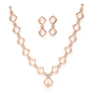Rose Gold Plated Square Blossom Design with White American Diamond Stone Studded Jewellery Set