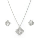 Rhodium Plated Elegant Clover Shaped American Diamond Pendant Set
